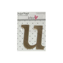 A Olive plastic letter 'U' from the 'Pocket Scrapbook' brand, packaged on a white card with a gray polka dot pattern and a pink heart logo.