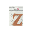A single uppercase letter Z die-cut sticker or decal in a warm tan/caramel color, shown on its retail backing card. The card reads 'Pocket Stamps by Beth Grace Design' and says 'letters' with a small pink heart.