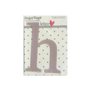 A single lowercase letter 'h' plastic craft letter by Pocket Scaps, shown in its retail packaging. The letter is a dusty mauve-pink color, mounted on a white backing card with gray polka dots and a pink heart logo.