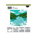 Hero Arts Lake of Legends stencils packaging with mountain and lake illustration.