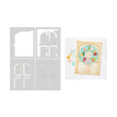 Decorative stencils for crafting with a sample card featuring a floral design.