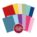 Assorted colorful paper sheets with a circular label indicating '2 of each sheet' on a white background.