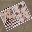Collection of vintage photographs on a textured surface