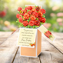 3D floral card with red roses and butterflies on a wooden surface
