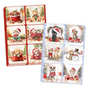 Two sheets of Christmas-themed cat stickers displayed on a white background. One sheet has a red border and the other has a light blue border, both featuring multiple cute illustrations of cats in festive holiday settings like Santa hats, Christmas trees, gifts, and snow.