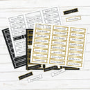 Set of printed labels with various affectionate phrases on a white wooden surface
