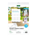 Katie Green Picket Fence Cards with Envelopes, a 12-count pack of white picket fence-themed greeting cards and envelopes, shown in its retail packaging.