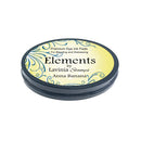 A round Elements by Lavinia Stamps premium dye ink pad in the Anna Banana shade, featuring a pale yellow label with blue swirls and a dark gray circular base, shown on a white background.