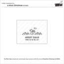 A black and white line art Christmas stamp design preview on a white background, showing a cute mouse family with the text 'MERRY XMAS YOU'RE ON THE MICE LIST!' and faint repeated Lawn Fawn watermarks.