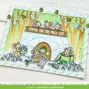 A handmade layered card featuring cute cartoon mice around an igloo with the text 'YOU'RE ON THE MICE LIST'. The card has a green and white striped border, decorative leaves, and small mouse cutouts, photographed on a light wood background.