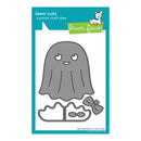 Lawn Fawn custom craft dies featuring a cute ghost die-cut design with a bow, shown on its retail backing card.