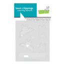 Lawn Fawn 'lawn clippings' coloring stencils package, featuring the 'Fangtastic Friends' stencil set. The packaging displays a white background with a gray stencil sheet showing various animal silhouettes like a bunny, duck, and fish.