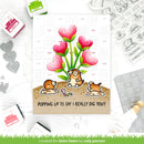 Valentine's Day card with cartoon hedgehogs and heart-shaped flowers, surrounded by stamping tools.