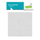 Lawn Fawn candy hearts stencils on a white background with brand logo.