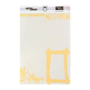 Transparencies featuring a yellow stencil design of numbers, a ladder, and floral patterns on a white background.