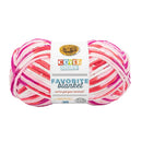 Ball of yarn with a Lion Brand label on a white background