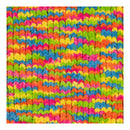 Multicolored textured fabric with a pattern of interlocking loops.