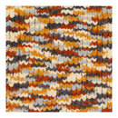 Multicolored textured rug with a pattern of orange, brown, gray, and beige.