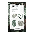 Muse Maker 'Scribbly Textures' clear stamp set in its original packaging, featuring four metal dies: scribbled lines, a heart, a vertical line pattern, and a tangled scribble, by Lisa Horton Crafts.
