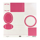 A sheet of scrapbooking paper featuring various pink and white geometric templates, including ovals, rectangles, grids, and dotted lines, with the brand name 'BB' visible at the bottom center.