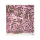 A square vintage paper scrapbook card featuring a pink and brown floral pattern, with a white border and printed text at the bottom.