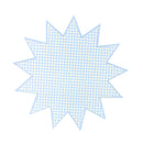 A light blue and white gingham patterned starburst shape on a solid white background.