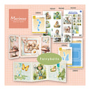 Collection of Marianne Design 'Fairybells' craft supplies on a pink grid background