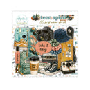 Packaging of 'teen spirit' die-cut collection with various items on a white background
