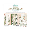 Mintay Papers 'The Wedding Day' scrapbooking paper set, featuring 8 sheets of floral and vintage-themed paper designs on the front cover, with a barcode and product details at the bottom.