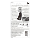The back of the retail packaging for a cordless rotary cutter, showing product details, features, and instructions in English and Spanish.