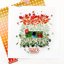 Decorative card with floral design and text on a white background