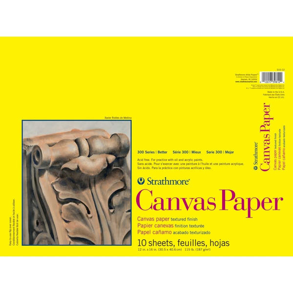 Strathmore 300 Series Canvas Paper Pad 12"X16" 10 Sheets, Glue Bound