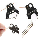Black metal tool with a string, used for threading or pulling strings.