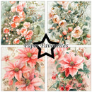 A four-panel floral collage with the text 'Paper Favourites' overlaid in the center. The panels show vintage-style botanical illustrations with pink and coral flowers, green leaves, and soft neutral backgrounds.