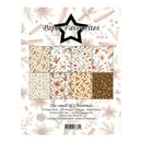 Paper Favourites 'The smell of Christmas' A5 paper pack featuring a 3x3 grid of 358 holiday-themed patterned designs. The pack includes designs with cinnamon sticks, pinecones, gingerbread men, ornaments, and winter foliage on cream, beige, and brown backgrounds.