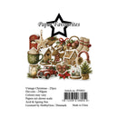 Packaging card for a set of 25 vintage Christmas die-cuts stickers by Paper Favourites, licensed by HobbyGros. The card features a collection of illustrated stickers including a red vintage car, gingerbread house, mug of hot chocolate, Christmas tree, and holiday ornaments, with product details and a barcode at the bottom.