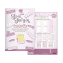 A Pearly Party! 'Gunk Journal' Lavanda sticker kit shown with its front cover and a sheet of included stickers and decorative elements on a plain white background.
