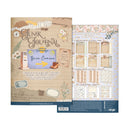 Parfyo Junk Journal Scenicos de Santiago Bueen Camino scrapbooking paper set, showing the decorated front cover and the inner sheet layout with various decorative paper elements.