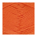 A close-up of bright orange yarn texture, showing the twisted plies and soft fibers filling most of the frame.