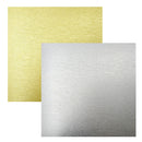 Two square textured sheets, one metallic gold and one metallic silver, shown overlapping on a plain white background.