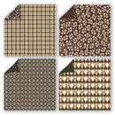 Four fabric swatches with different patterns on a white background