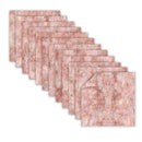 A set of square napkins with a distressed rose gold and pink marble pattern, arranged in a diagonal stack on a white background.