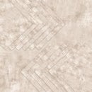 Beige textured wallpaper with a distressed concrete look and layered chevron patterns.