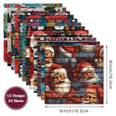 Stack of Christmas-themed placemats with Santa Claus designs, dimensions indicated, and number of designs and sheets shown.