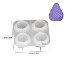 A silicone mold with four cup-shaped cavities shown on a white background, with dimension lines indicating 9.3 cm by 8.
