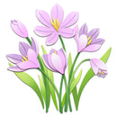 Illustration of purple flowers with green stems on a white background