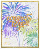 Card with colorful fireworks and 'congrats to you' text on a white background