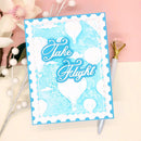 Greeting card with 'Take Flight' text and cloud design on a decorative background