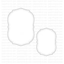Two scalloped decorative label or frame shapes shown as black outline templates on a white background with a faint repeating Paper Tracy Ink watermark.