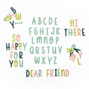 Colorful alphabet letters and phrases on a white background